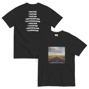 Black T-shirt with inspirational road and motivational text design.
