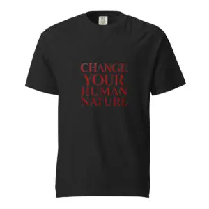 Black t-shirt with red text saying 'CHANGE YOUR SAVING HABITS'.