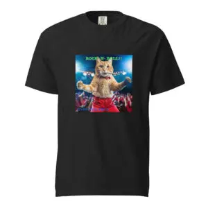 Black t-shirt with a graphic of a muscular cat in boxing gloves.