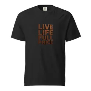 Black t-shirt with brown text saying 'LIVE LIFE LIKE A BOSS'.