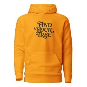 Yellow hoodie with "Find Your Tree" text.